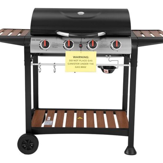 GEORGE FOREMAN GFGBBQ4BW 4 Burner Grill Gas BBQ - Black & Wood Effect